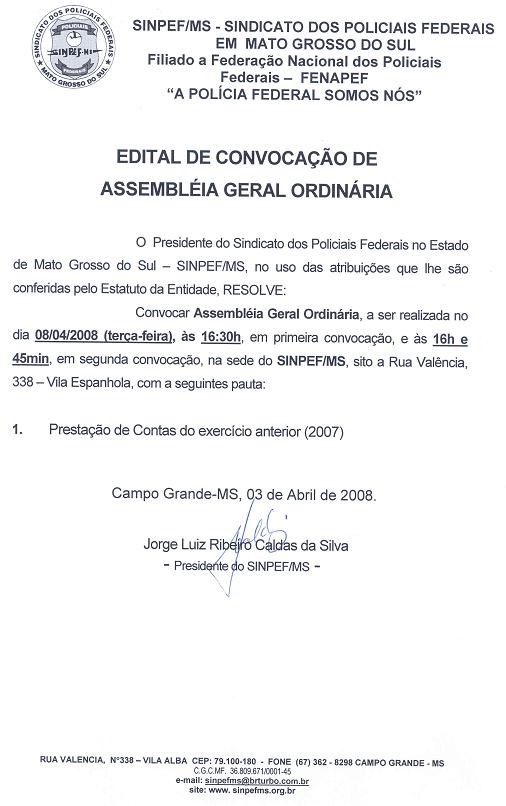 Edital de Convocação de Assembléia Geral Ordinária